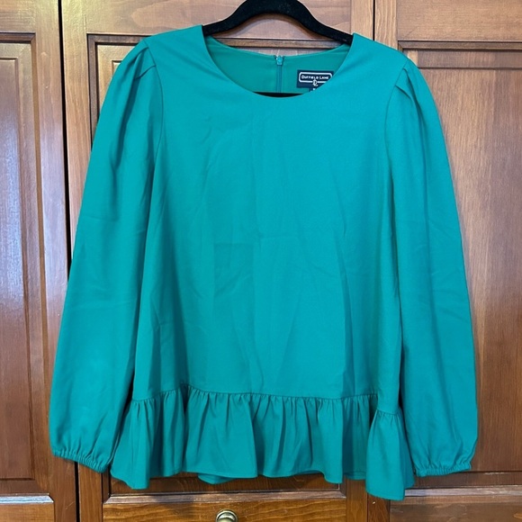 Duffield Lane Emerald Green Long Sleeve Peplum Blouse Size Medium - Picture 1 of 6